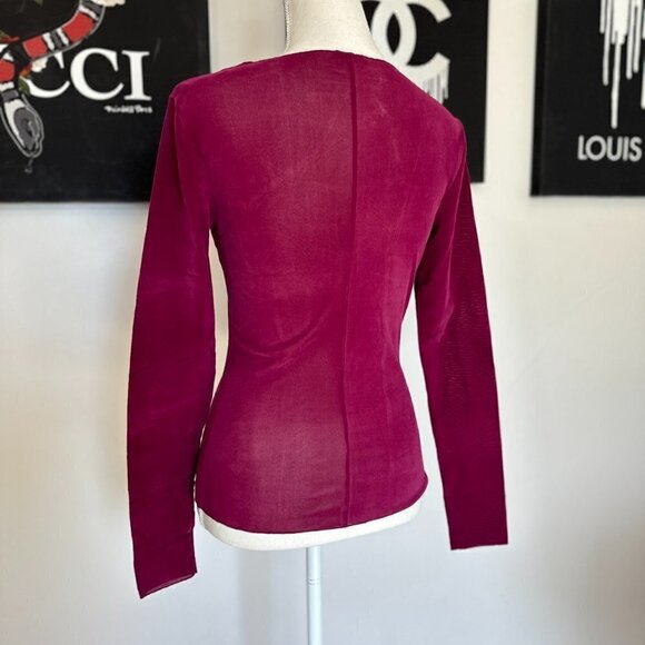 NWOT Free People Flocked Long-Sleeve in Dark Rhubarb Woman’s Size Small - Picture 3 of 4